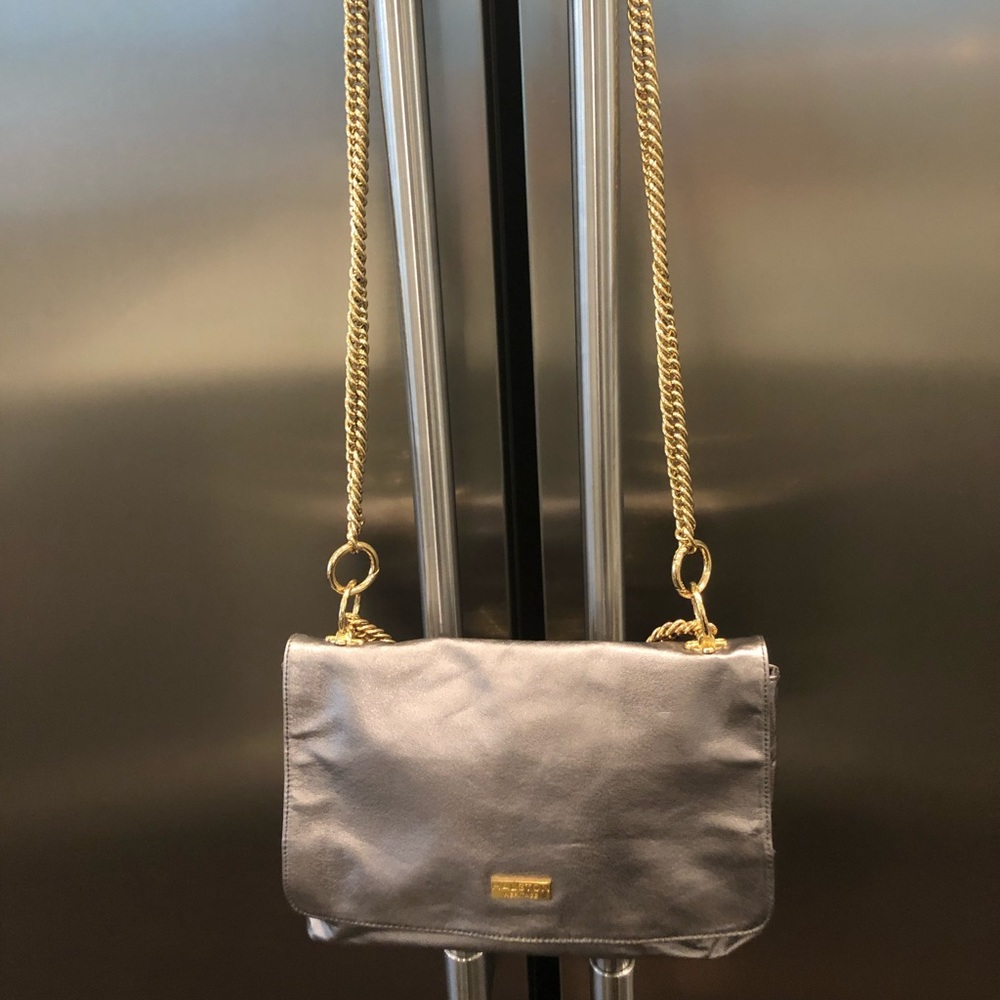 Halston heritage silver clutch with gold chain